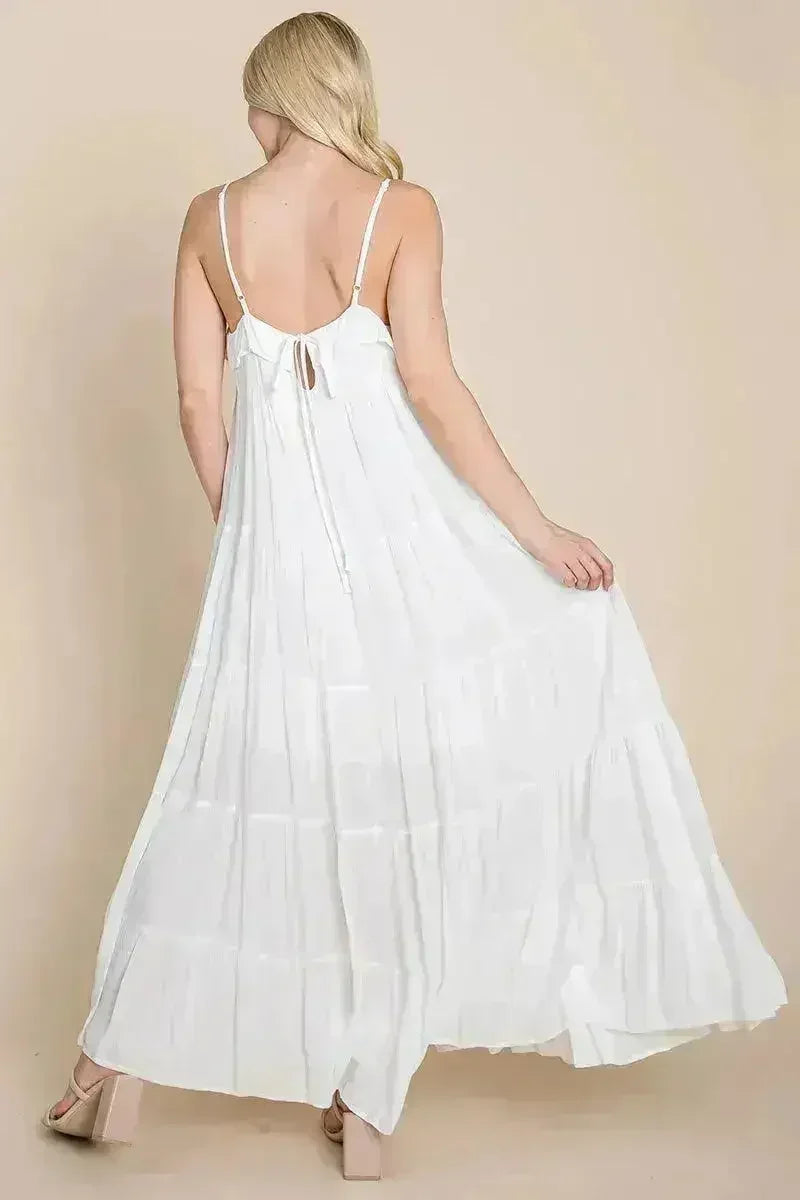 Robe longue cami étagée à fines bretelles