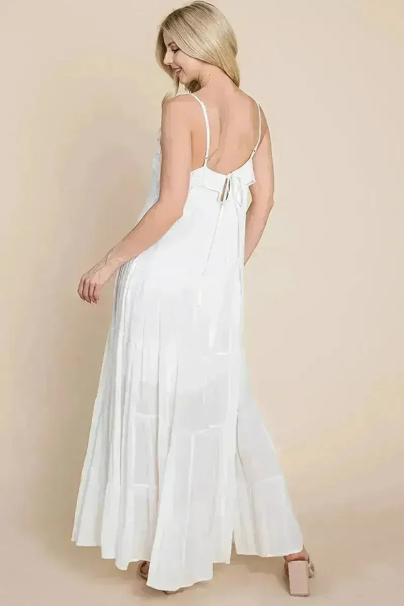 Robe longue cami étagée à fines bretelles