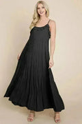Robe longue cami étagée à fines bretelles
