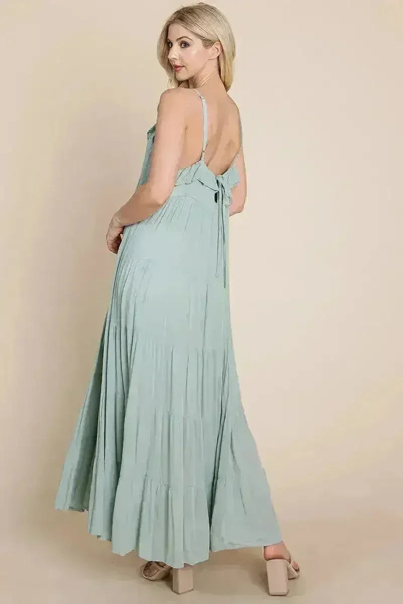 Robe longue cami étagée à fines bretelles