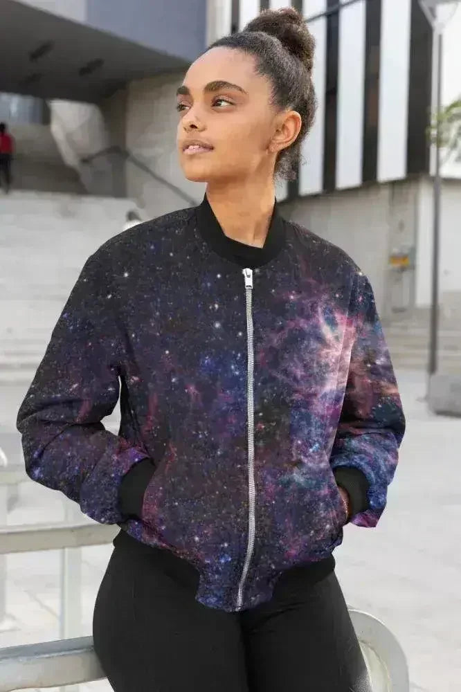 Blouson aviateur femme galaxie colorée