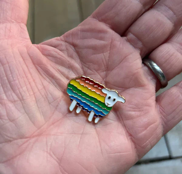 Rainbow Sheep Enamel Pin – Knitting & Crochet Pride Accessory