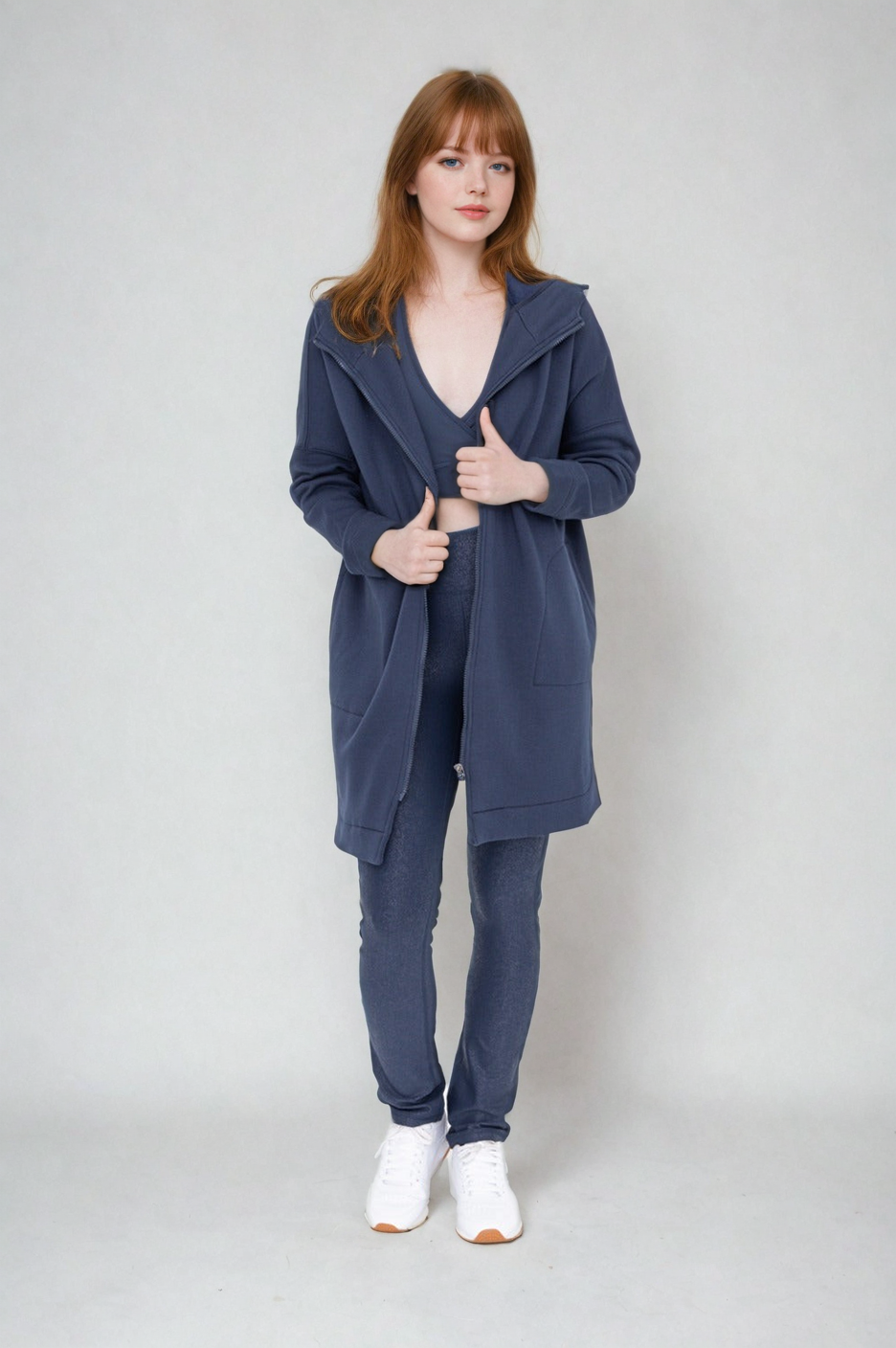 Confort Douillet Veste à Capuche Zippée Bleu Sarcelle et Bleu Marine