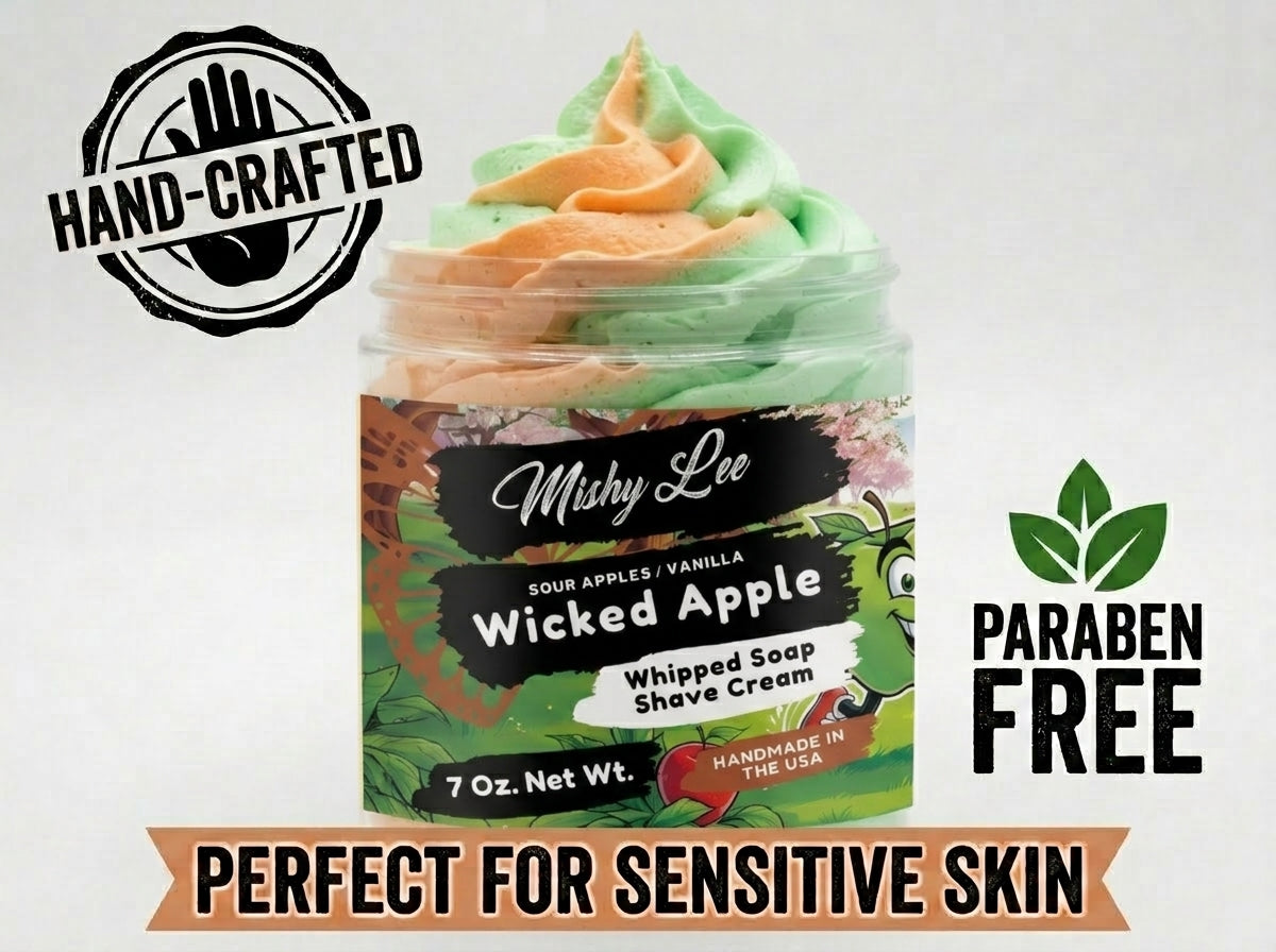 Crème fouettée et savon de rasage pomme endiablée