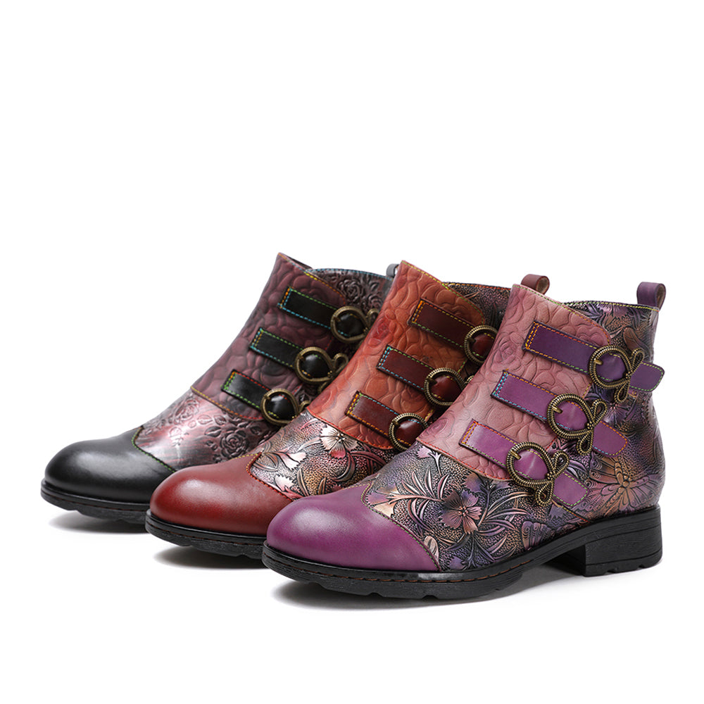 Bottes plates en cuir véritable peintes à la main