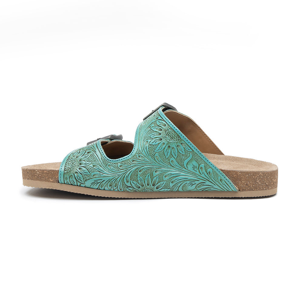 Sandales en cuir Myra Verdent Ranges – Sandales ciselées à double boucle avec amorti souple pour un style décontracté au quotidien