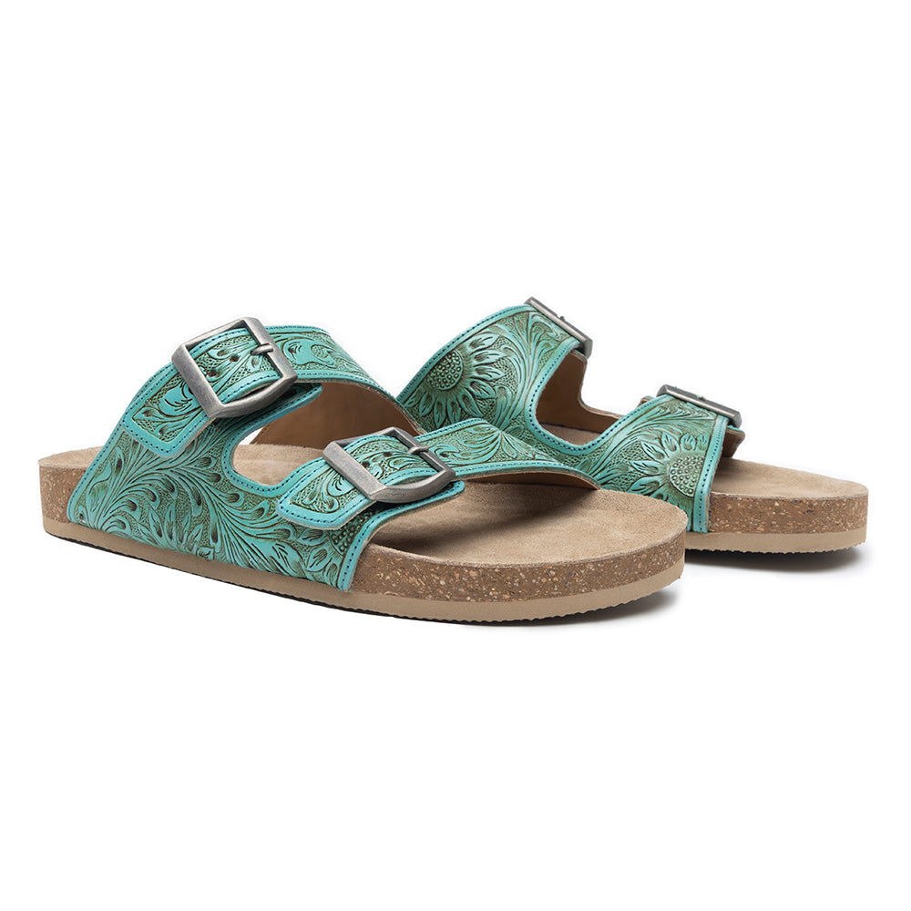Sandales en cuir Myra Verdent Ranges – Sandales ciselées à double boucle avec amorti souple pour un style décontracté au quotidien