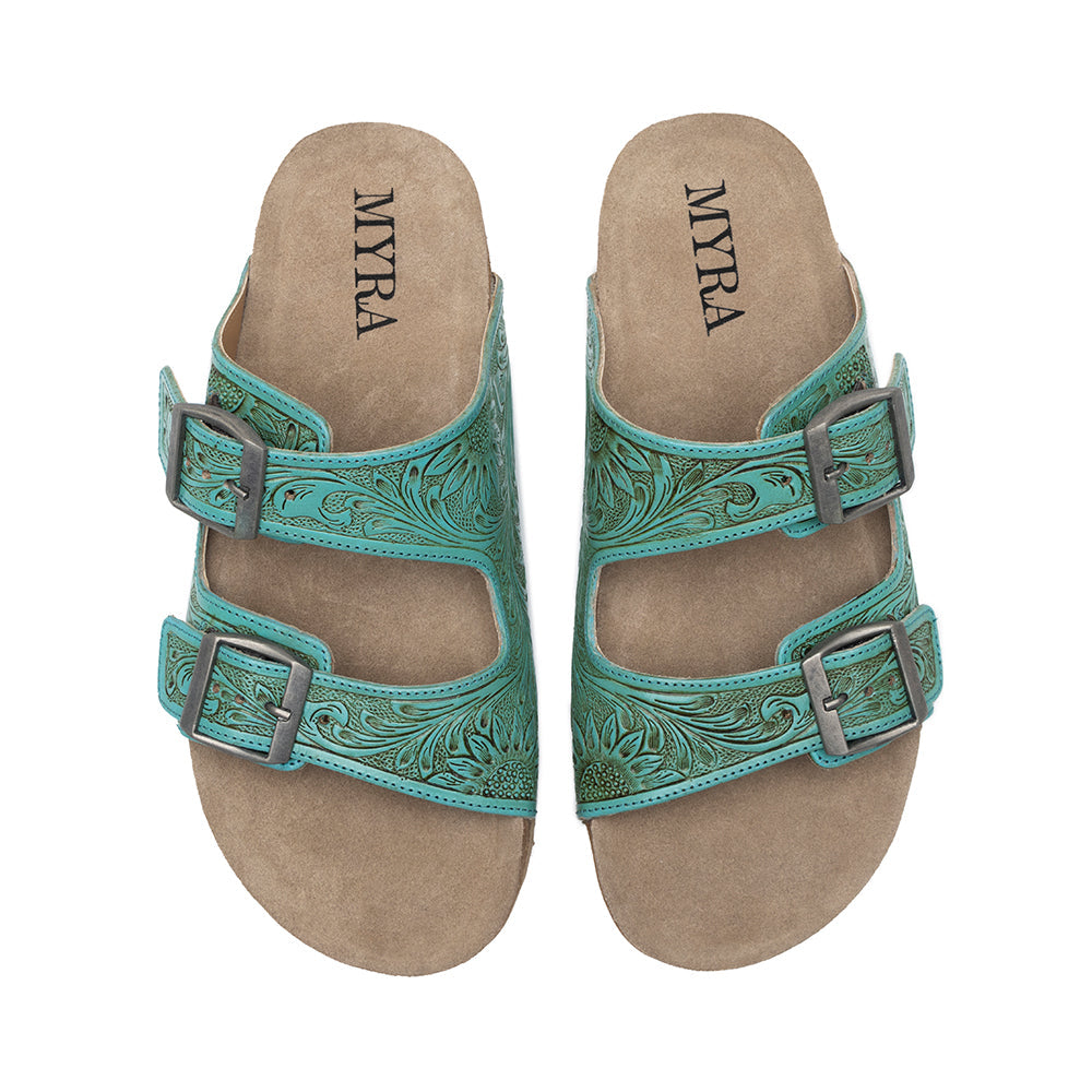 Sandales en cuir Myra Verdent Ranges – Sandales ciselées à double boucle avec amorti souple pour un style décontracté au quotidien