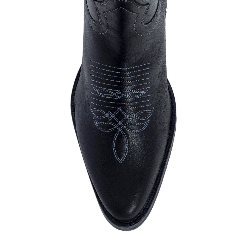 Bottes hautes pour femme en cuir noir Myra Nalejandra – Talons aiguilles brodés de style western pour un look festif et campagnard