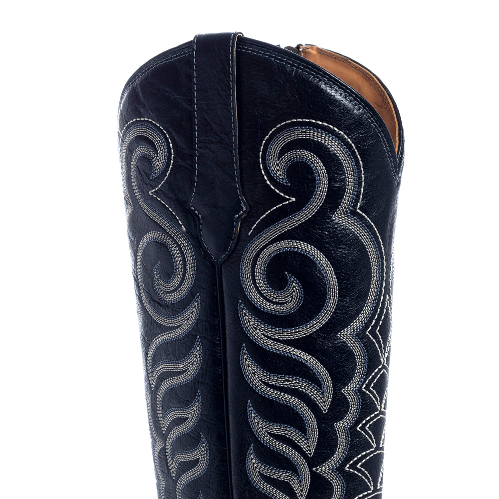 Bottes hautes pour femme en cuir noir Myra Nalejandra – Talons aiguilles brodés de style western pour un look festif et campagnard