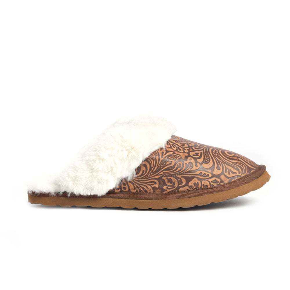 Pantoufles classiques doublées en cuir marron