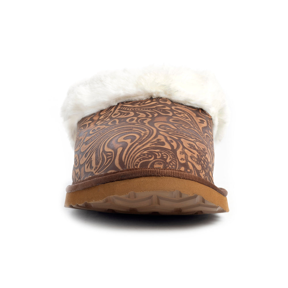 Pantoufles classiques doublées en cuir marron
