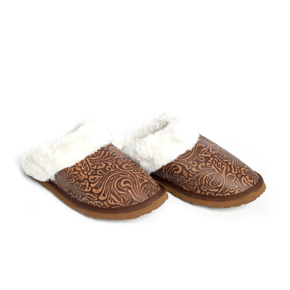 Pantoufles classiques doublées en cuir marron