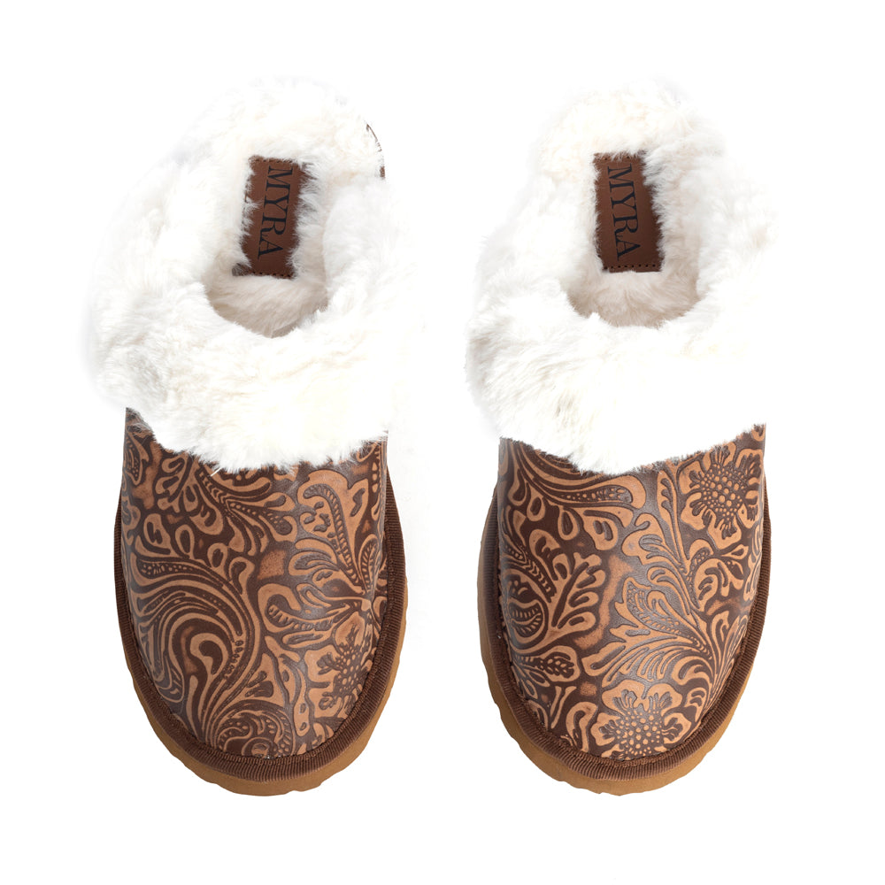 Pantoufles classiques doublées en cuir marron