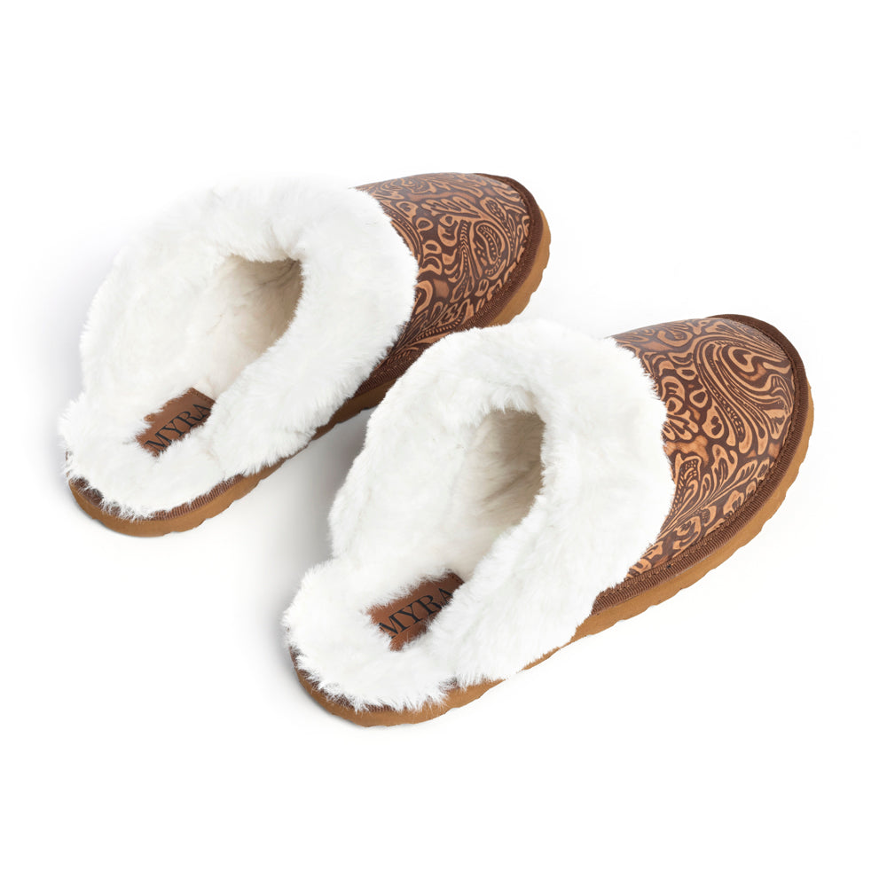 Pantoufles classiques doublées en cuir marron