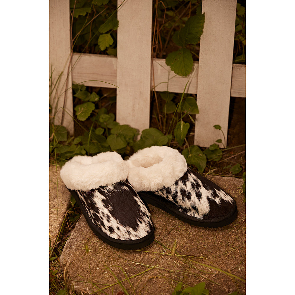 Pantoufles en cuir vÃ©ritable fourrÃ©es Myra Alamosa Shadow pour femme â€“ Confort hivernal intÃ©rieur, semelle souple, style western
