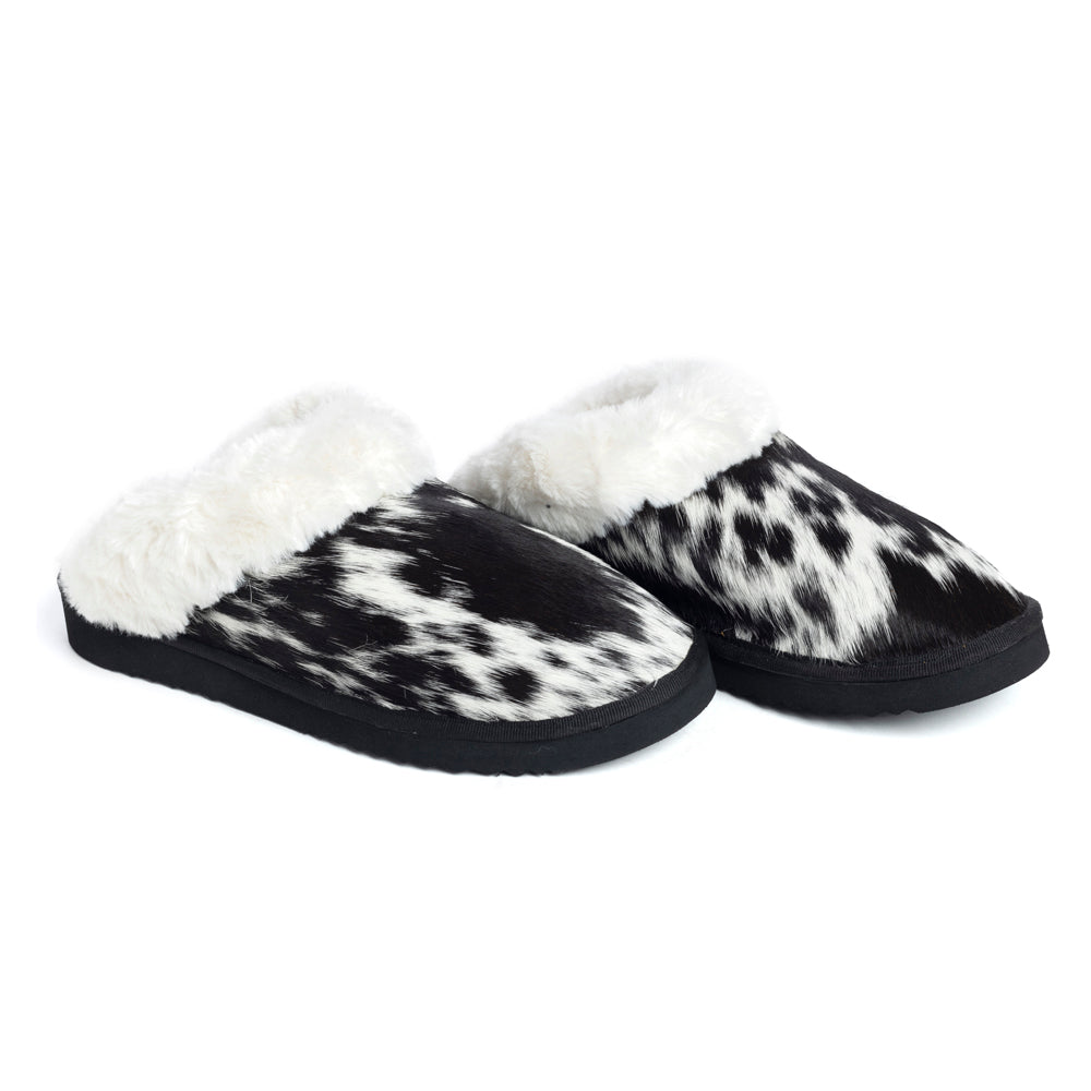 Pantoufles en cuir vÃ©ritable fourrÃ©es Myra Alamosa Shadow pour femme â€“ Confort hivernal intÃ©rieur, semelle souple, style western