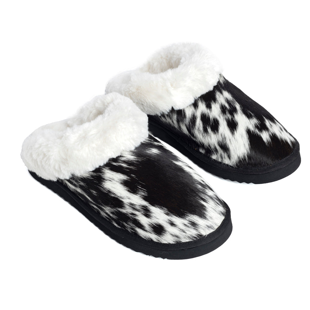 Pantoufles en cuir vÃ©ritable fourrÃ©es Myra Alamosa Shadow pour femme â€“ Confort hivernal intÃ©rieur, semelle souple, style western