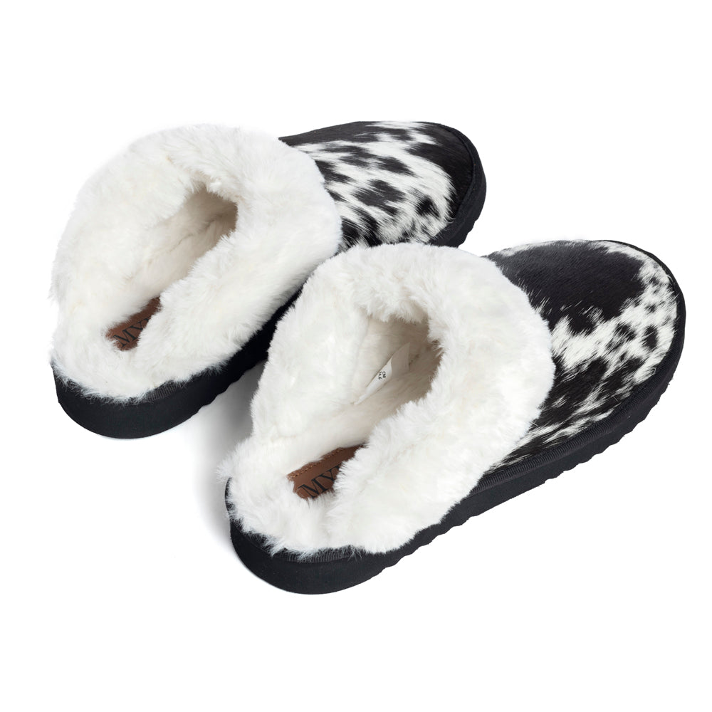 Pantoufles en cuir vÃ©ritable fourrÃ©es Myra Alamosa Shadow pour femme â€“ Confort hivernal intÃ©rieur, semelle souple, style western