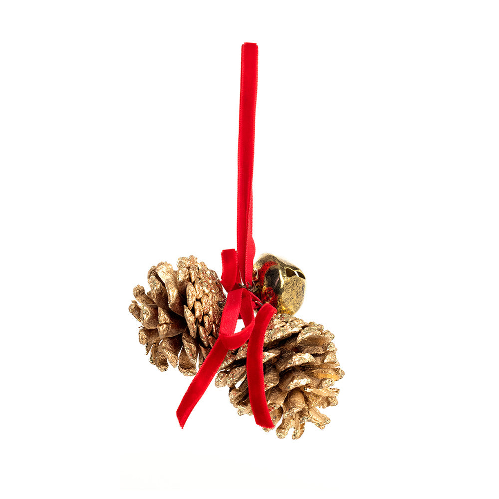 Clochette décorative pommes de pin dorées