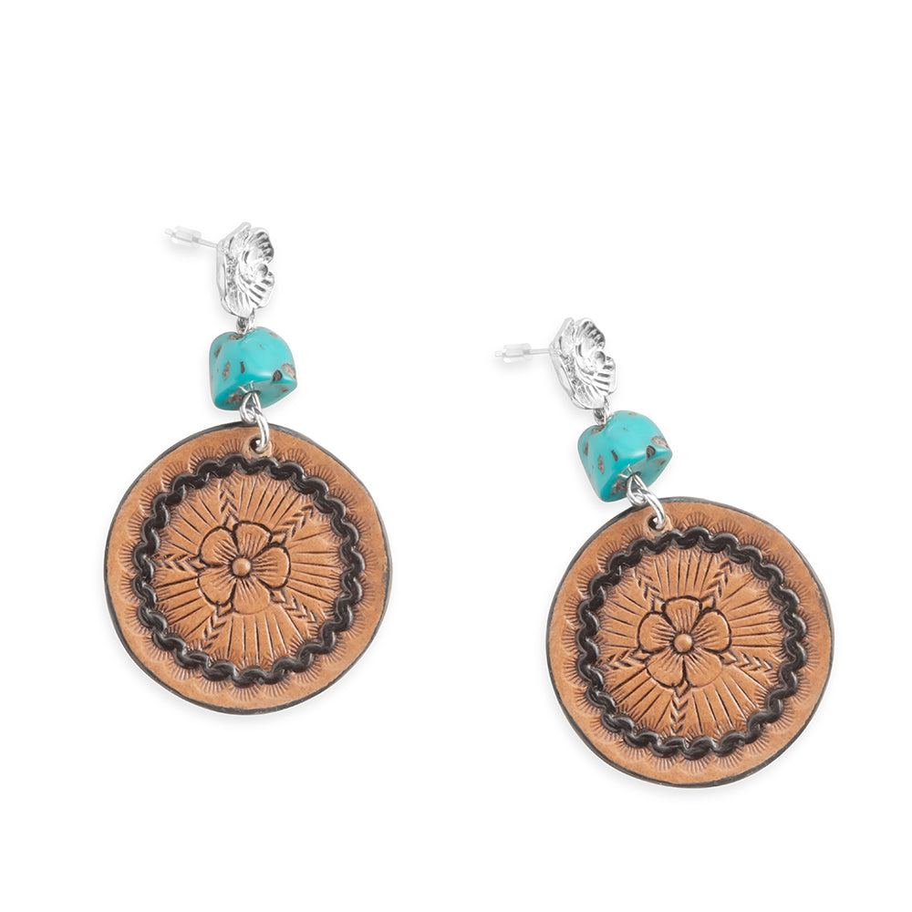 Boucles d'oreilles médaillon étoile fleurie marron