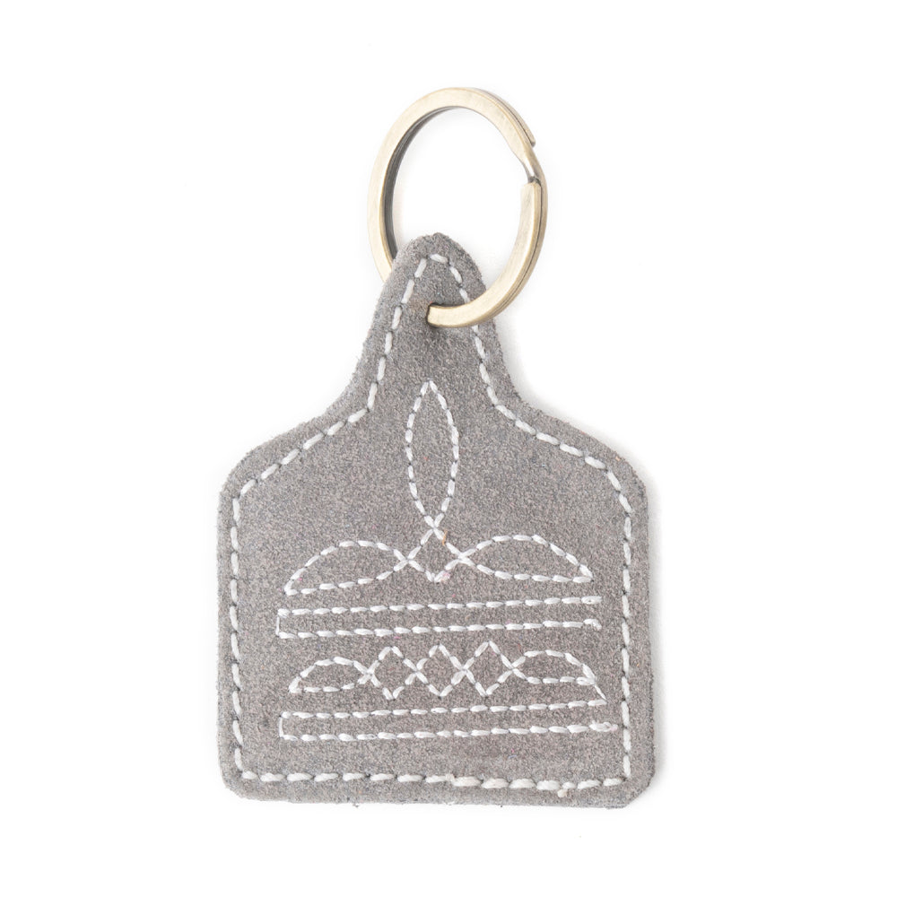 Porte-clés en cuir brodé « Saddle Mark » gris
