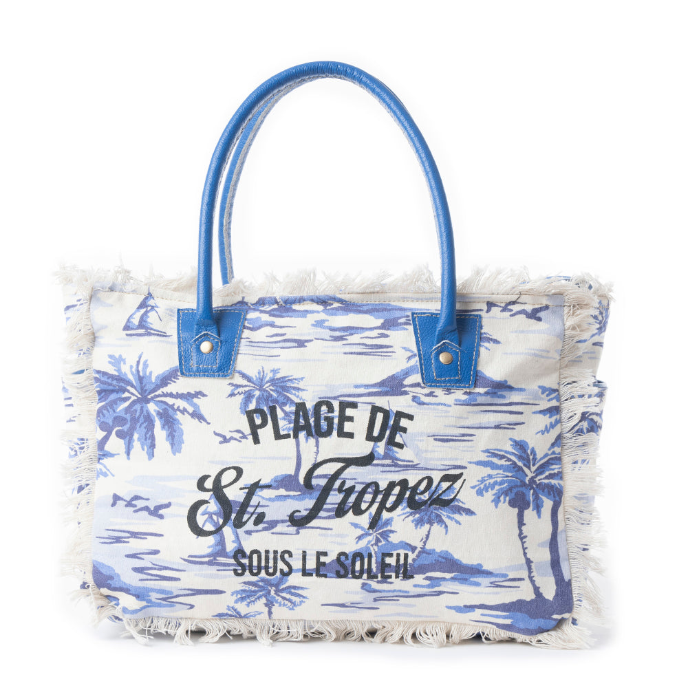 Sac de plage Saint-Tropez bleu et blanc