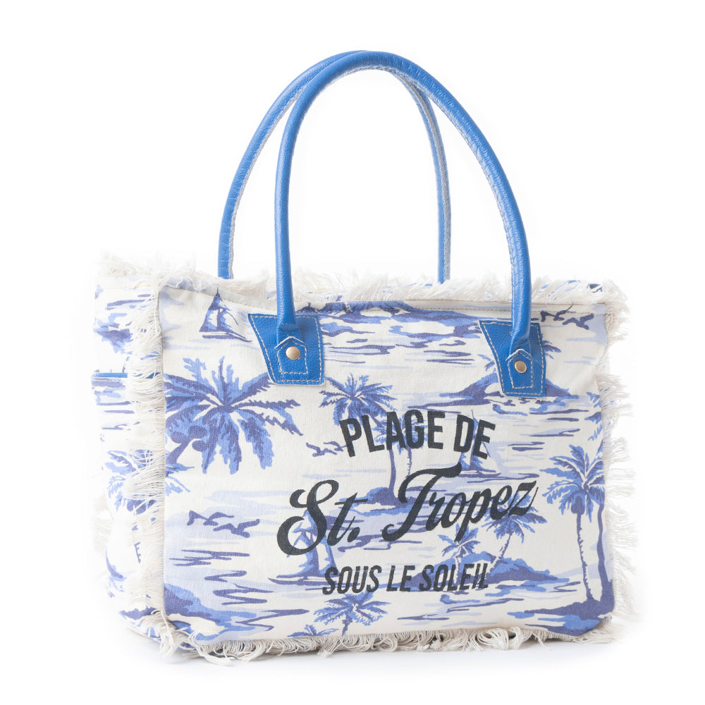 Sac de plage Saint-Tropez bleu et blanc