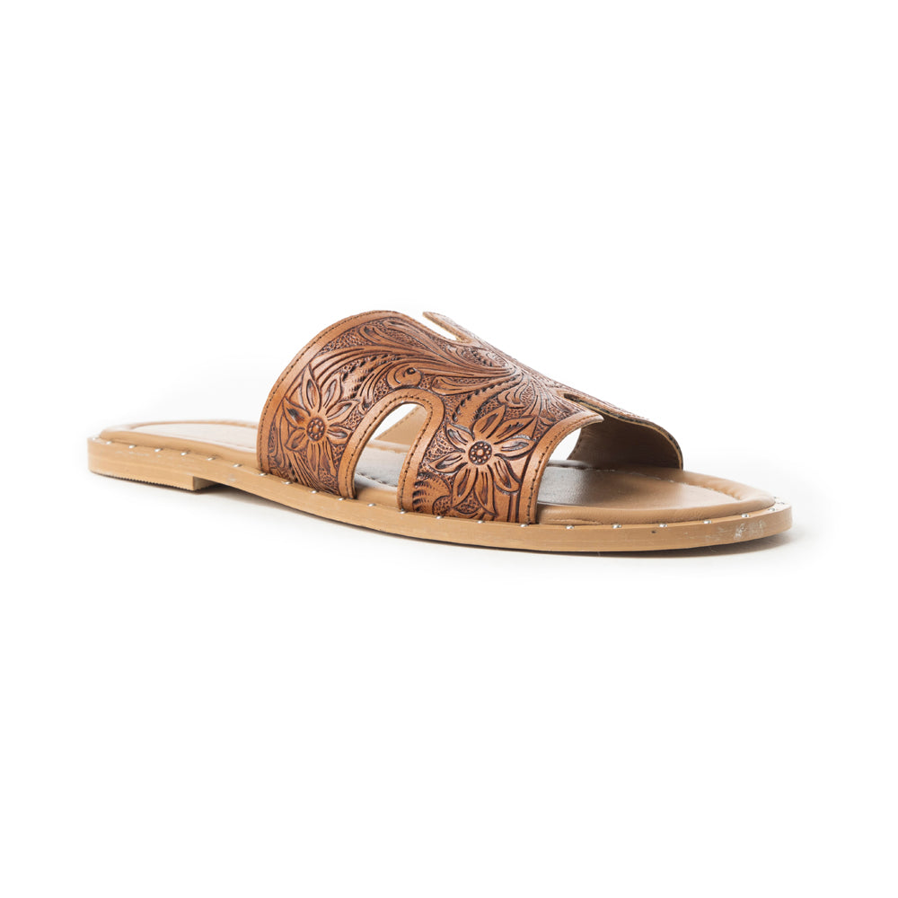 Sandales à enfiler en cuir embossé Myra Carmina Anne Tan pour femme – Claquettes style western avec clous