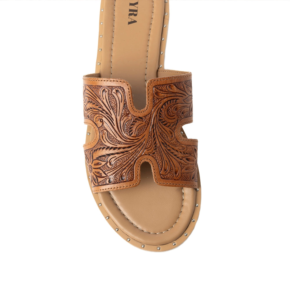 Sandales à enfiler en cuir embossé Myra Carmina Anne Tan pour femme – Claquettes style western avec clous