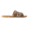 Myra Carmina Sandales mules en cuir gaufré bleu pour femme – Mules style Western avec découpe en H et clous