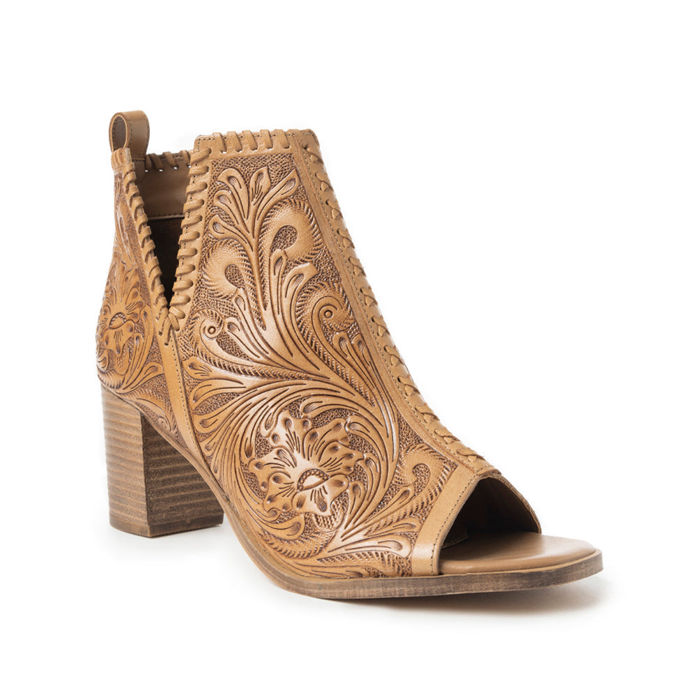 Myra Persimmonee Escarpins en Cuir Gaufré pour Femmes Bout Ouvert, Talon Bloc Moyen, Style Cowgirl Western pour Soirées Rodéo