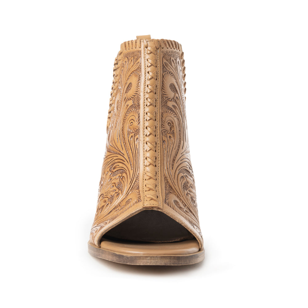 Myra Persimmonee Escarpins en Cuir Gaufré pour Femmes Bout Ouvert, Talon Bloc Moyen, Style Cowgirl Western pour Soirées Rodéo