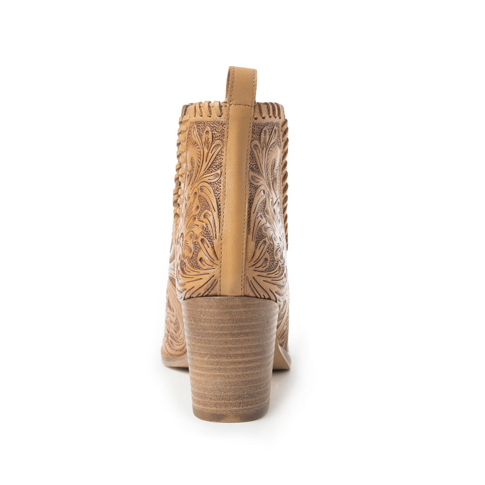 Myra Persimmonee Escarpins en Cuir Gaufré pour Femmes Bout Ouvert, Talon Bloc Moyen, Style Cowgirl Western pour Soirées Rodéo