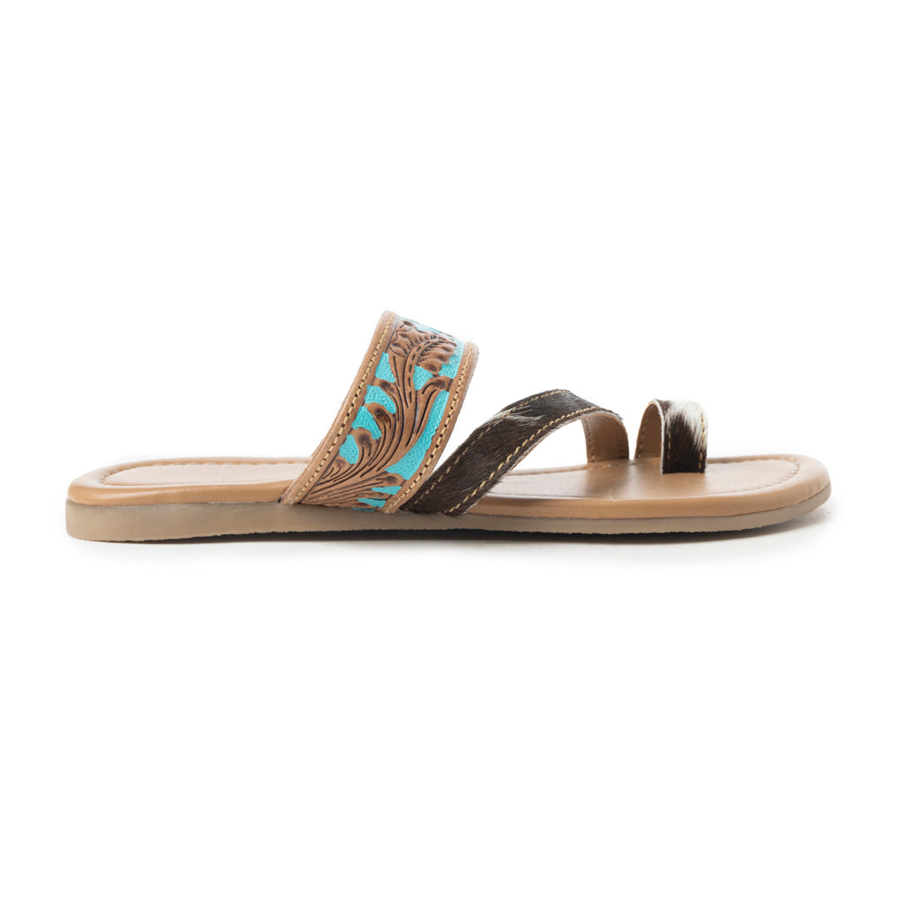 Sandales Myra LaDonna Trail faites à la main pour femmes – Chaussures à enfiler Azure Western Hairon pour les journées au ranch et les nuits au rodéo