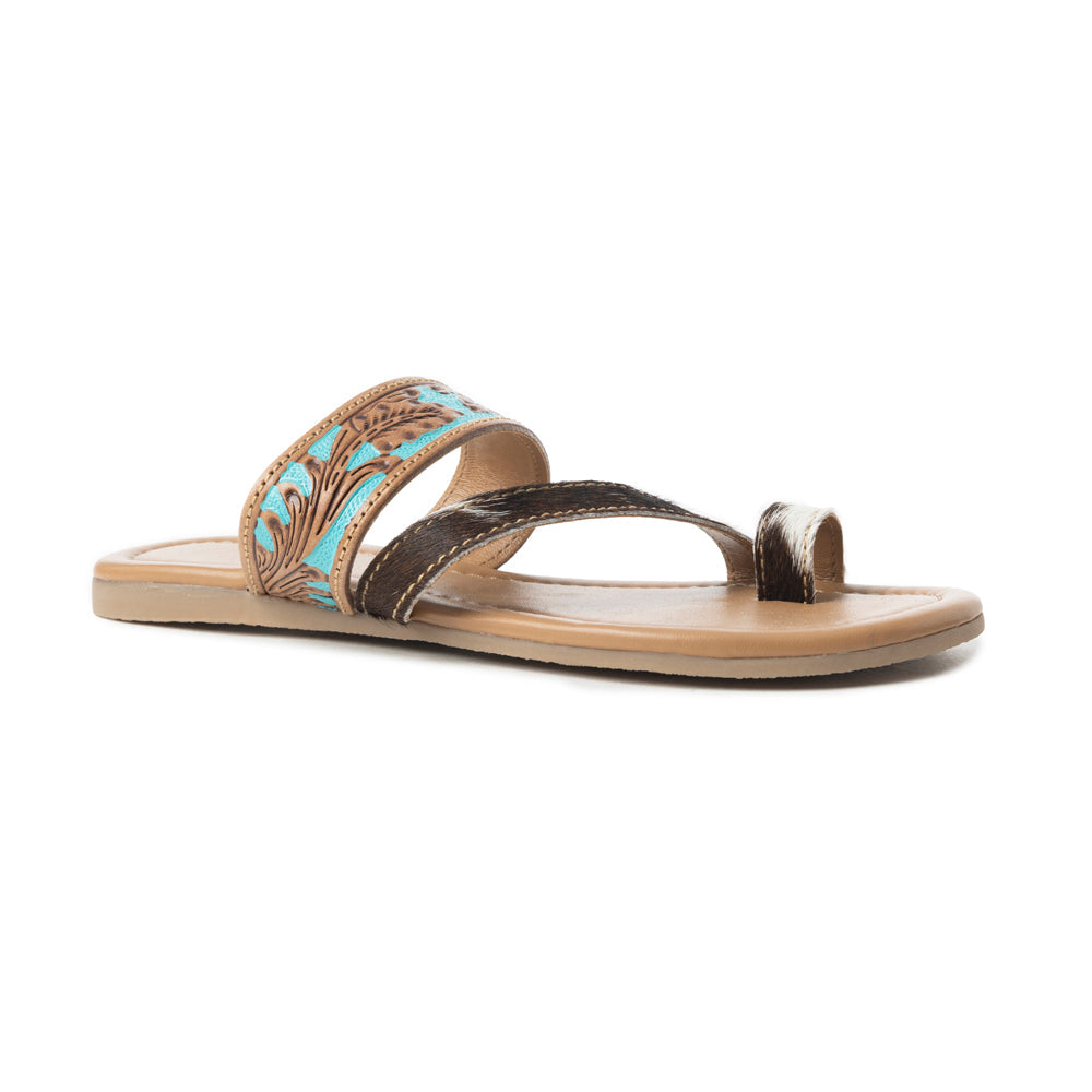 Sandales Myra LaDonna Trail faites à la main pour femmes – Chaussures à enfiler Azure Western Hairon pour les journées au ranch et les nuits au rodéo