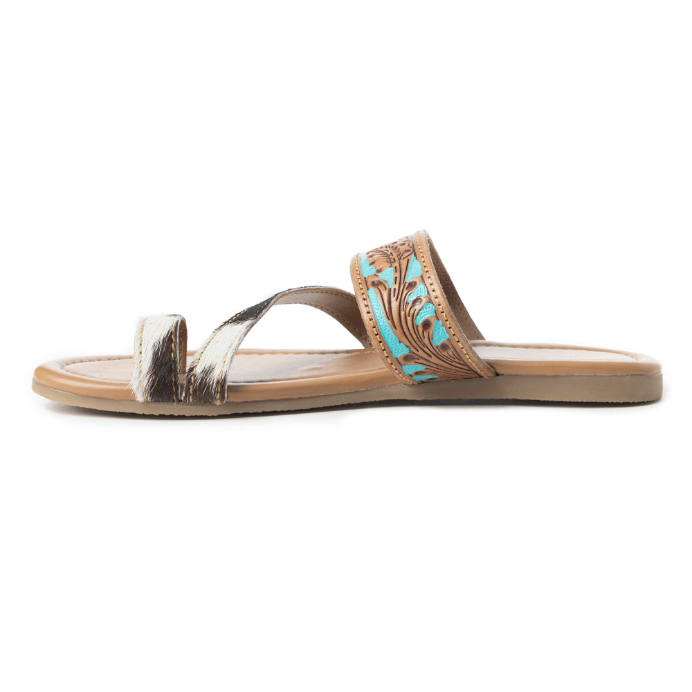 Sandales Myra LaDonna Trail faites à la main pour femmes – Chaussures à enfiler Azure Western Hairon pour les journées au ranch et les nuits au rodéo