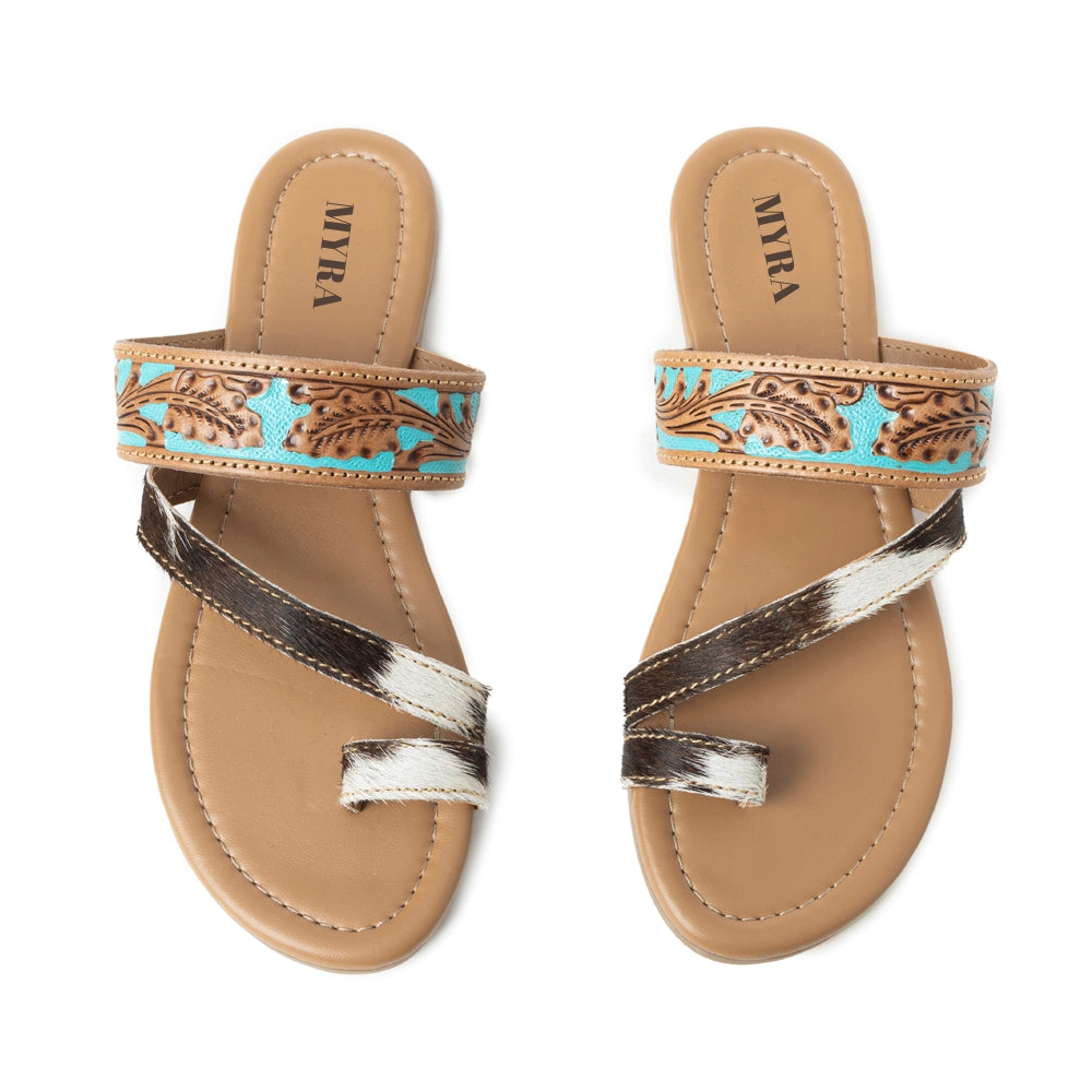 Sandales Myra LaDonna Trail faites à la main pour femmes – Chaussures à enfiler Azure Western Hairon pour les journées au ranch et les nuits au rodéo