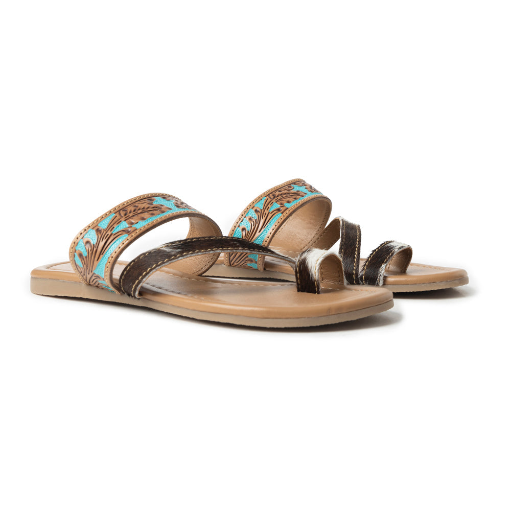 Sandales Myra LaDonna Trail faites à la main pour femmes – Chaussures à enfiler Azure Western Hairon pour les journées au ranch et les nuits au rodéo