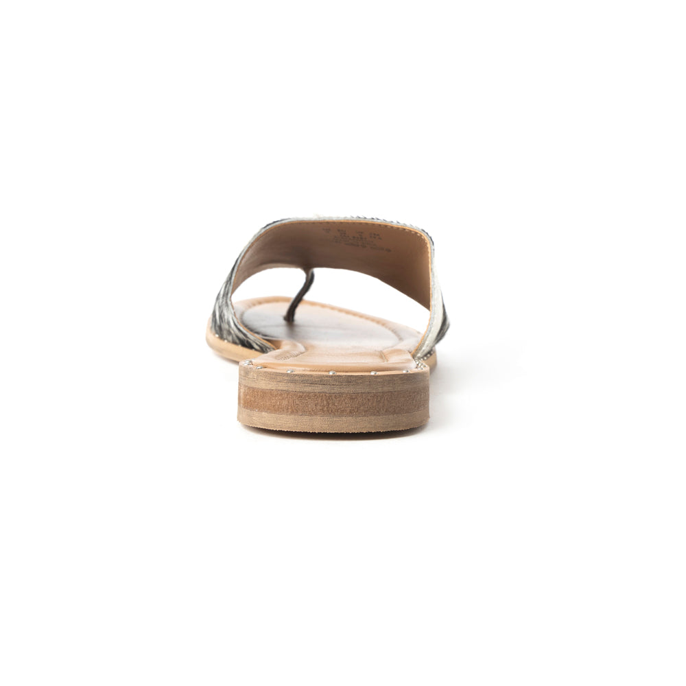 Sandales en cuir Myra Kimmee Trail Hairon pour femme – Claquettes plates à bout ouvert pour le ranch et l'été