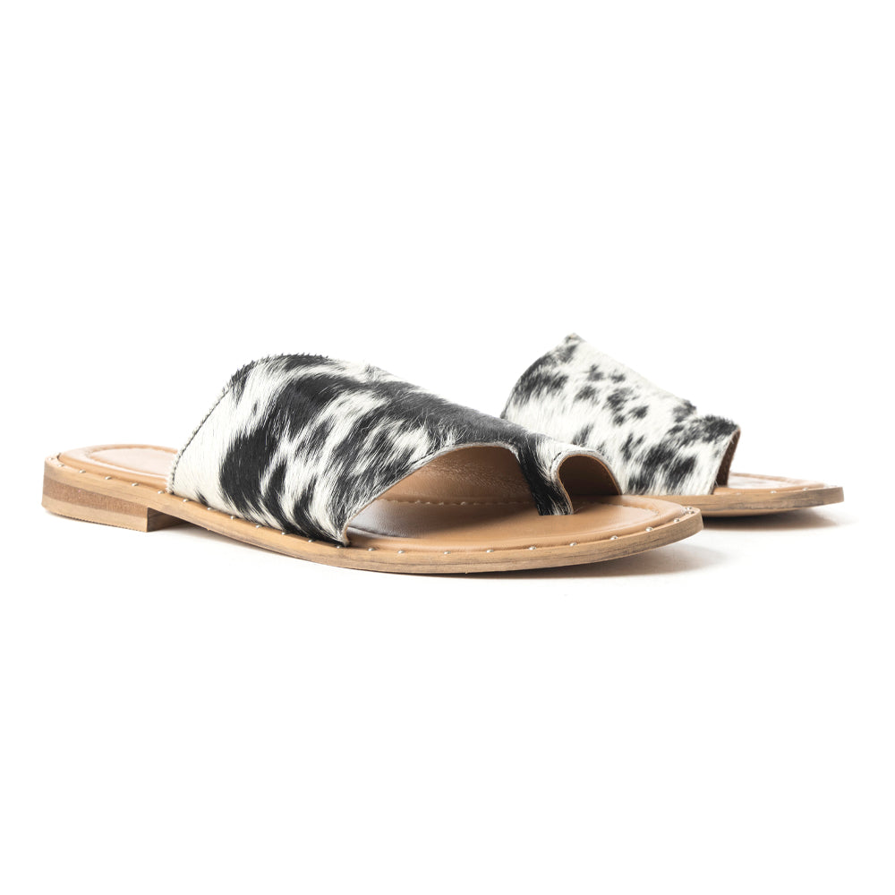 Sandales en cuir Myra Kimmee Trail Hairon pour femme – Claquettes plates à bout ouvert pour le ranch et l'été