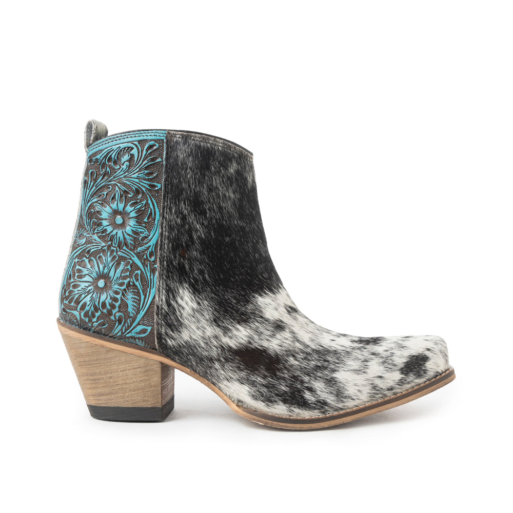 Bottines en cuir véritable Myra Reyna Ridge avec détails ciselés bleu sarcelle, bout carré, style cow-girl country