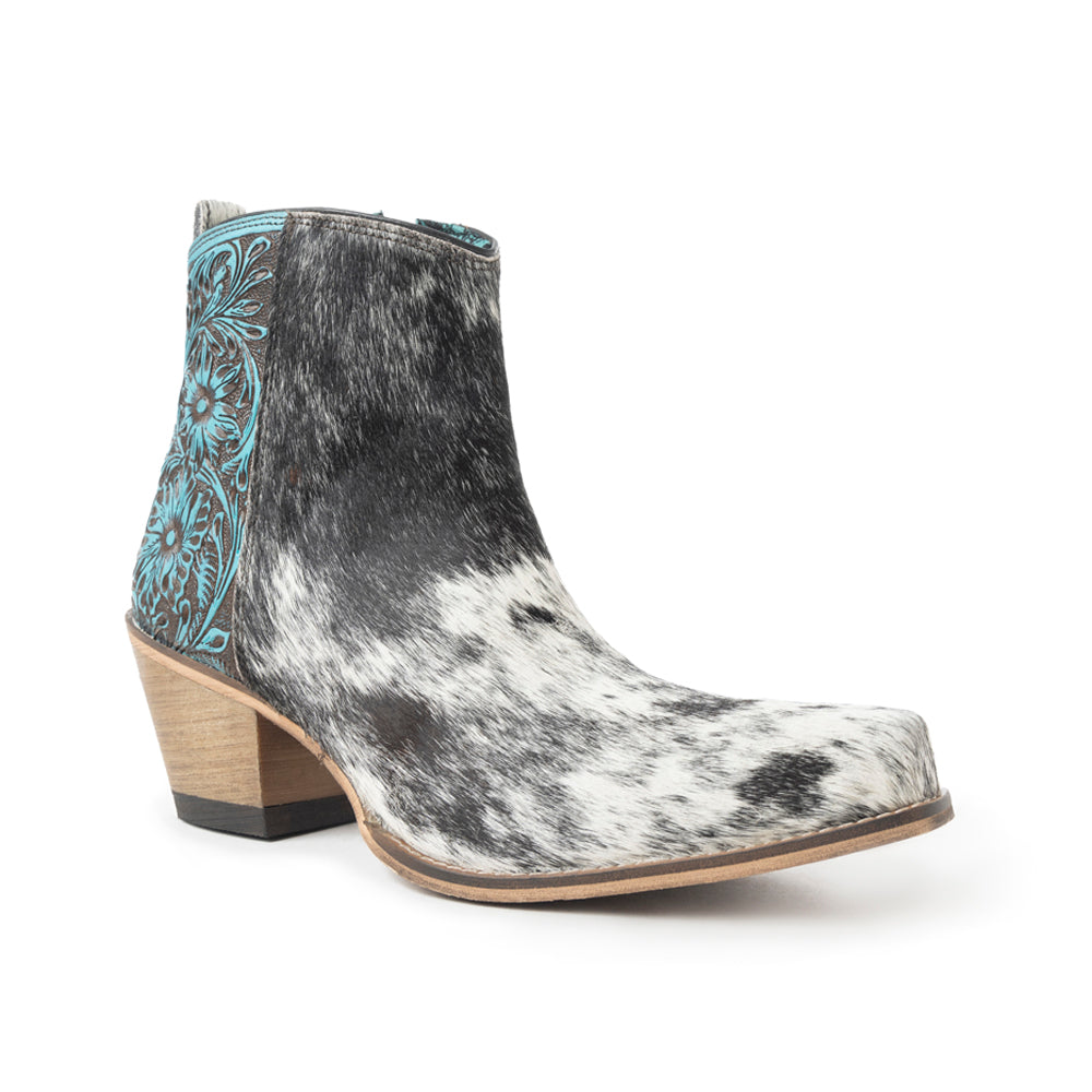 Bottines en cuir véritable Myra Reyna Ridge avec détails ciselés bleu sarcelle, bout carré, style cow-girl country