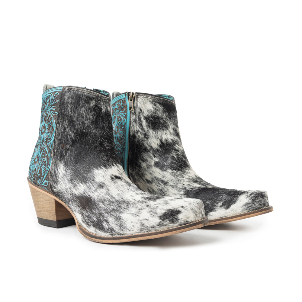 Bottines en cuir véritable Myra Reyna Ridge avec détails ciselés bleu sarcelle, bout carré, style cow-girl country