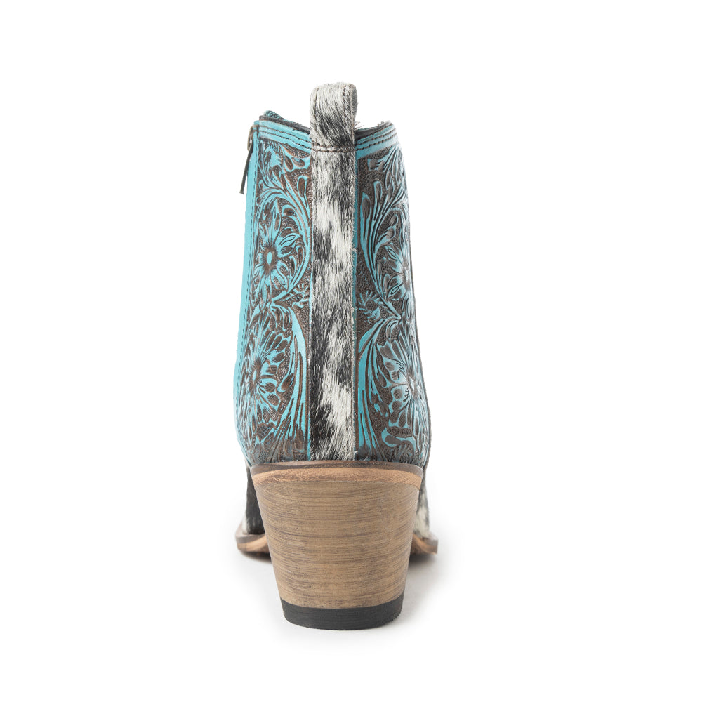 Bottines en cuir véritable Myra Reyna Ridge avec détails ciselés bleu sarcelle, bout carré, style cow-girl country