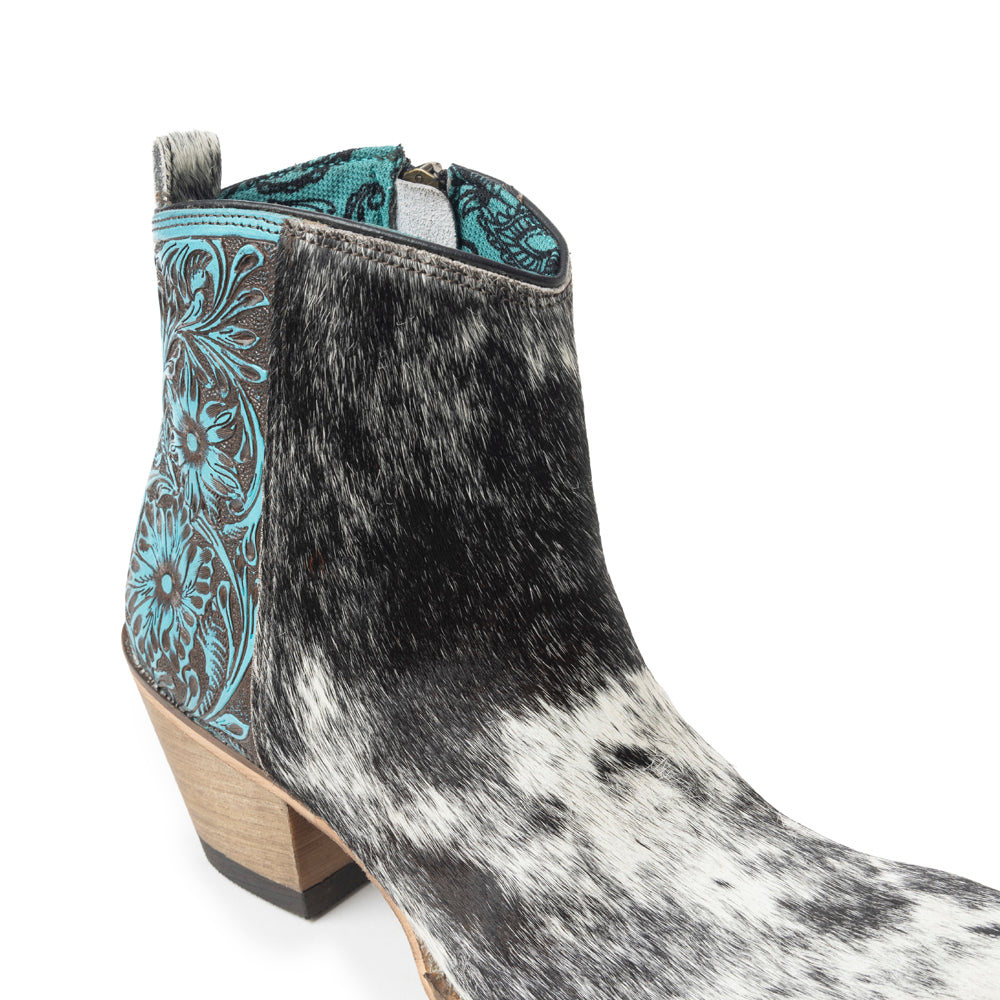 Bottines en cuir véritable Myra Reyna Ridge avec détails ciselés bleu sarcelle, bout carré, style cow-girl country