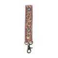 Porte-clés en cuir ciselé Myra Spirit Stone, marron acajou
