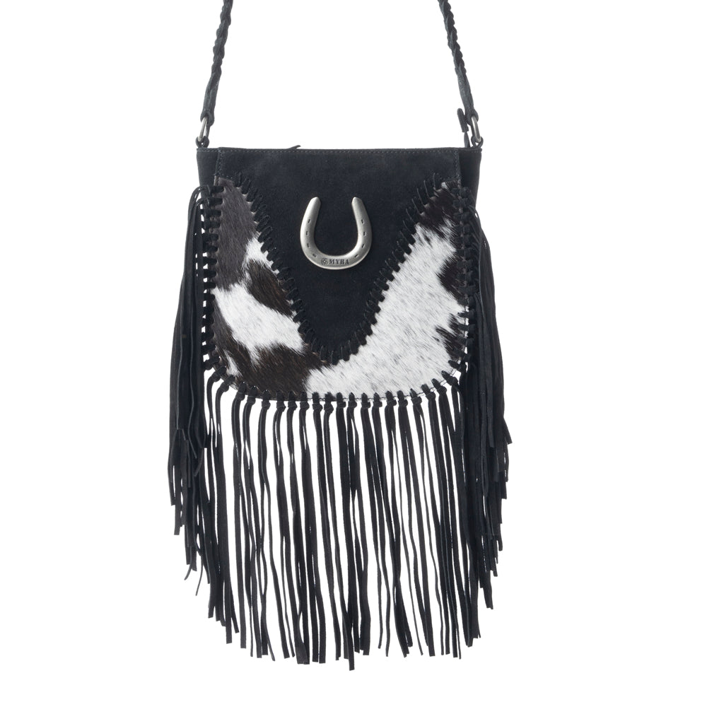 Sac en cuir et poils de veau Mustang's Luck noir et blanc