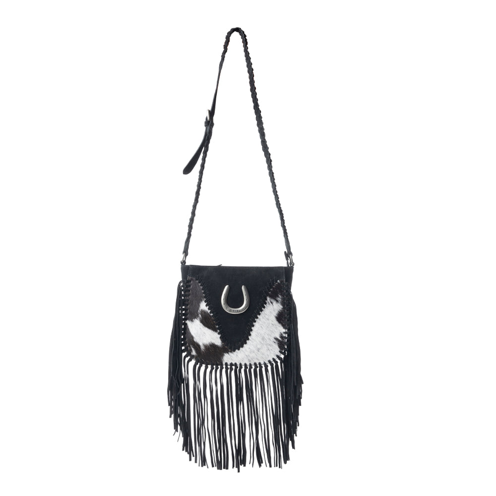 Sac en cuir et poils de veau Mustang's Luck noir et blanc