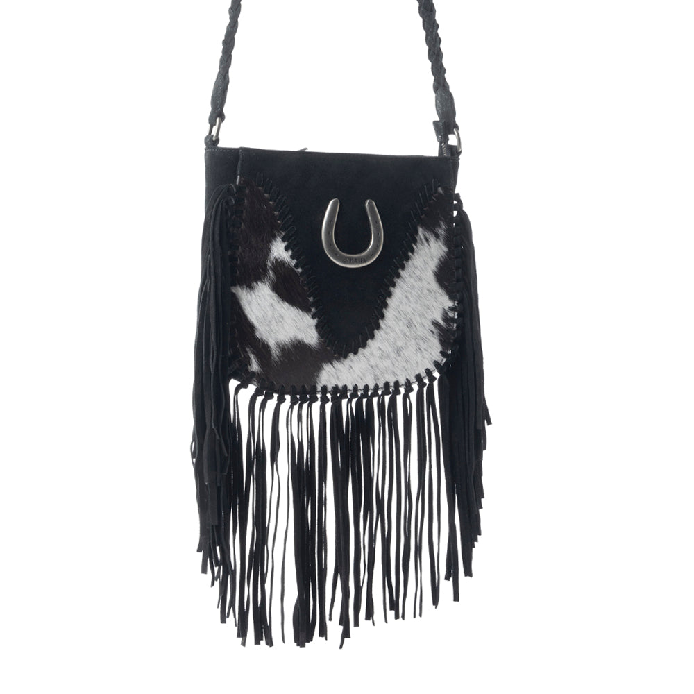 Sac en cuir et poils de veau Mustang's Luck noir et blanc